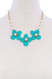 Stylish Flower And Pearl Necklace Set - Fashionmj