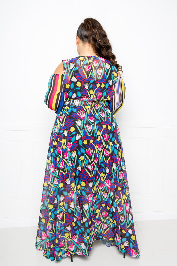 Multi Print Chiffon Maxi Dress - Fashionmj