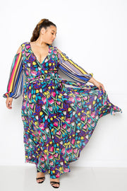 Multi Print Chiffon Maxi Dress - Fashionmj