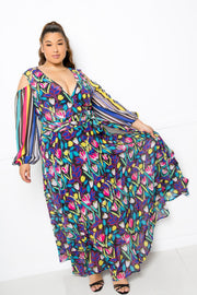 Multi Print Chiffon Maxi Dress - Fashionmj