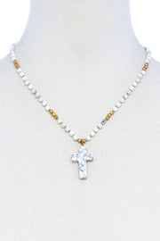 Chic Beaded And Cross Pendant Necklace - Fashionmj