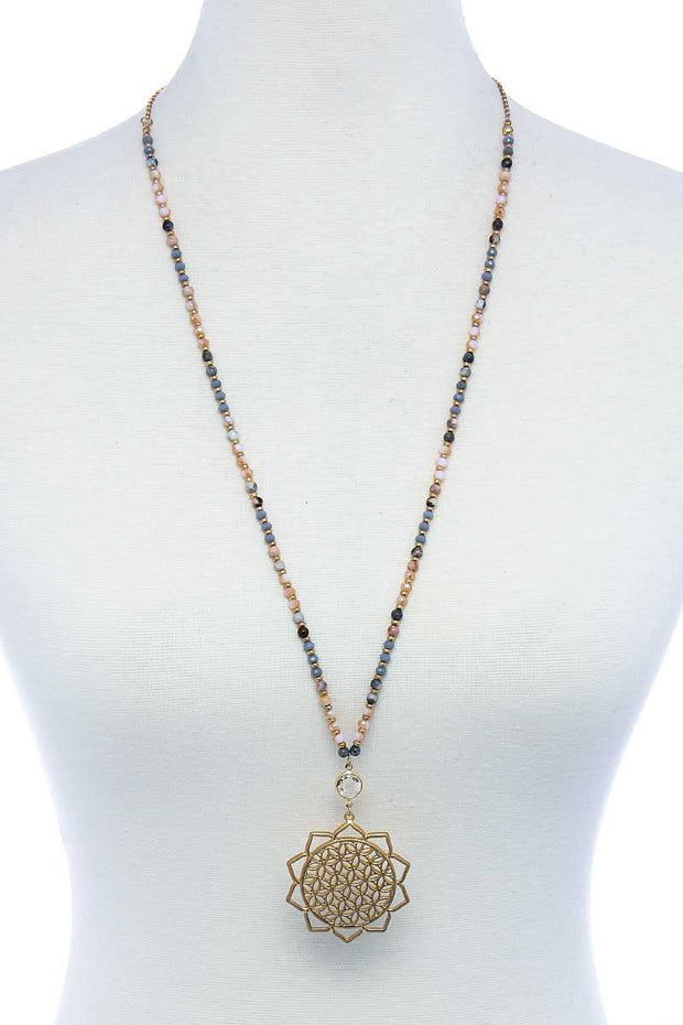 Stylish Sun Flower Pendant Beaded Necklace - Fashionmj