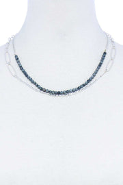 Double Layer Beaded And Chain Necklace - Fashionmj