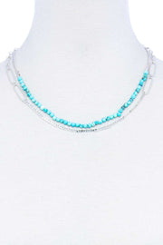 Double Layer Beaded And Chain Necklace - Fashionmj