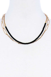 Double Layer Beaded And Chain Necklace - Fashionmj