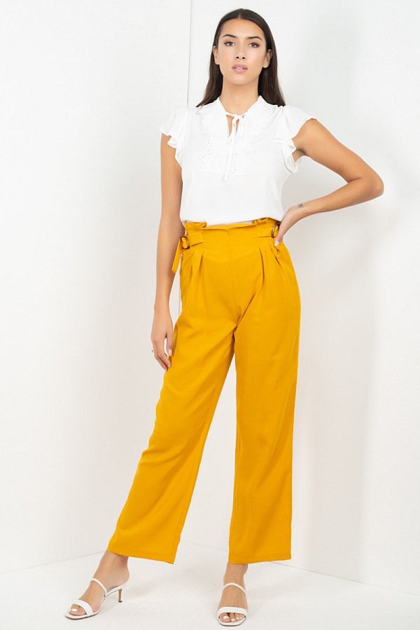 High Waist Paperbag Wide Pants - Fashionmj