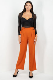 High Waist Paperbag Wide Pants - Fashionmj