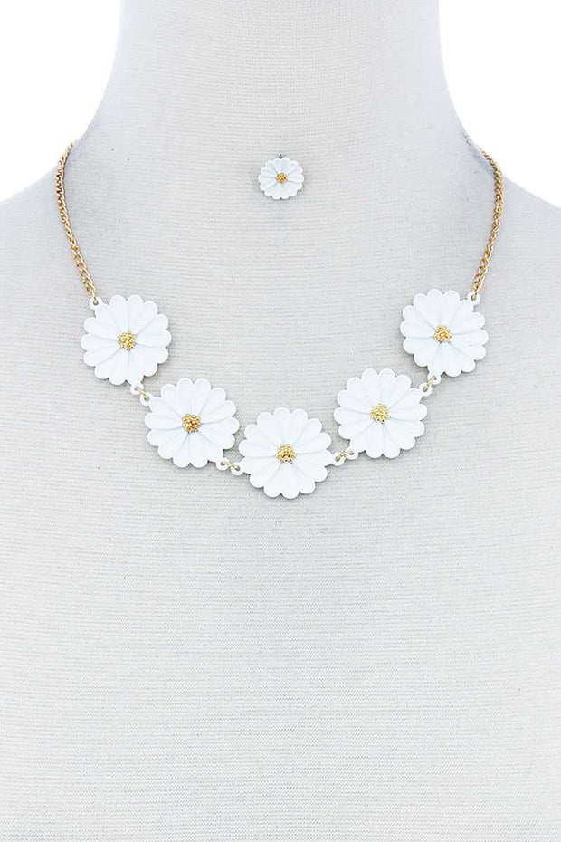 Fashion Cute Multi Tender Flower Necklace And Earring Set - Fashionmj