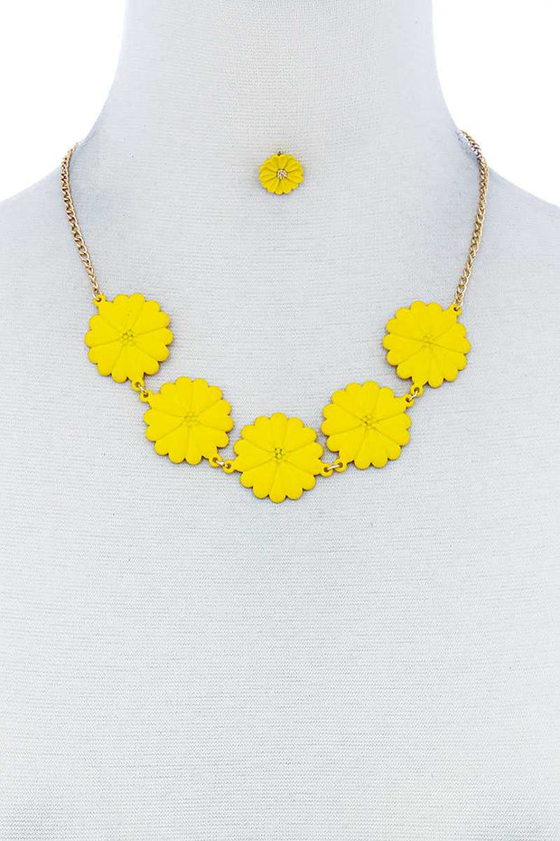 Fashion Cute Multi Tender Flower Necklace And Earring Set - Fashionmj