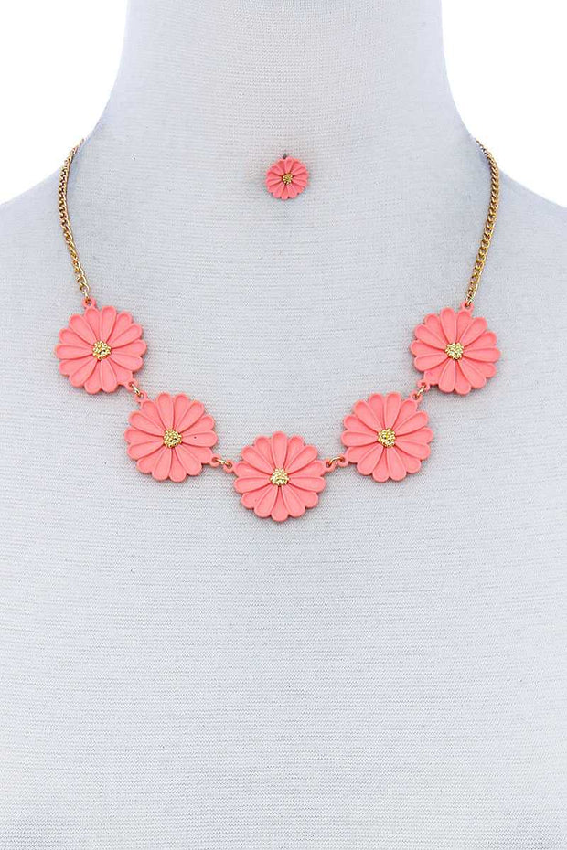 Fashion Cute Multi Tender Flower Necklace And Earring Set - Fashionmj