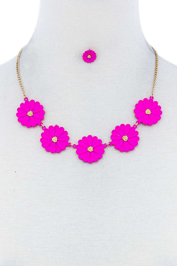 Fashion Cute Multi Tender Flower Necklace And Earring Set - Fashionmj