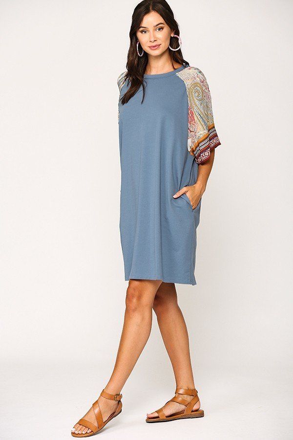 Solid Side Pocket Shift Dress - Fashionmj