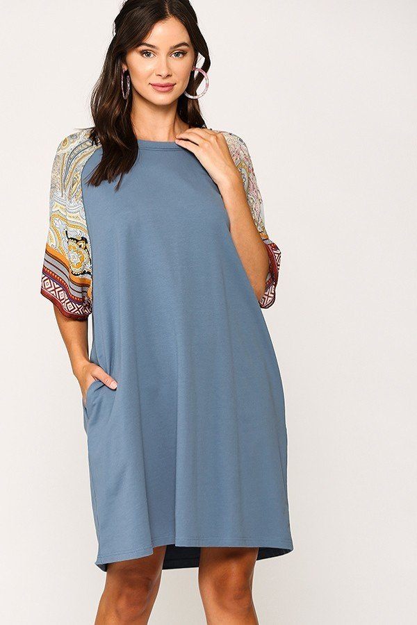 Solid Side Pocket Shift Dress - Fashionmj