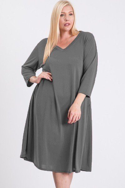 V Neck Hidden Pocket Swing Dress - Fashionmj