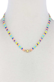 Evil Eye Charm Color Block Necklace - Fashionmj