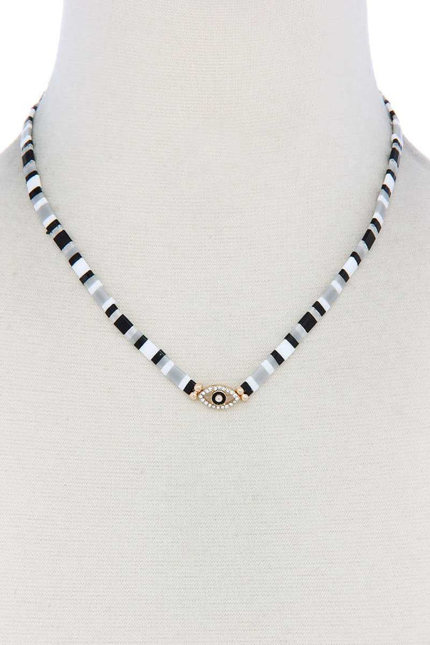 Evil Eye Charm Color Block Necklace - Fashionmj