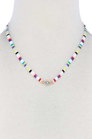 Evil Eye Charm Color Block Necklace - Fashionmj