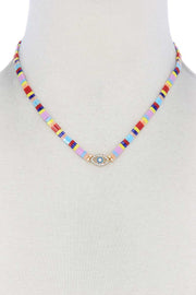 Evil Eye Charm Color Block Necklace - Fashionmj