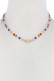 Hamsa Hand Charm Color Block Necklace - Fashionmj