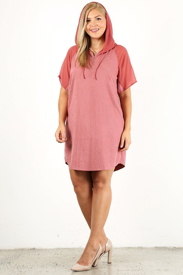 Plus Size Solid Dress With Zip-up Closure - Fashionmj