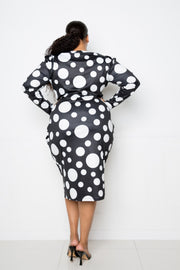 Polka Dot Drop Waist Ruched Midi Dress - Fashionmj