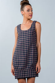 Multi Houndstooth Pattern Sleeveless Mini Dress - Fashionmj