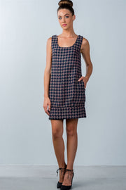 Multi Houndstooth Pattern Sleeveless Mini Dress - Fashionmj