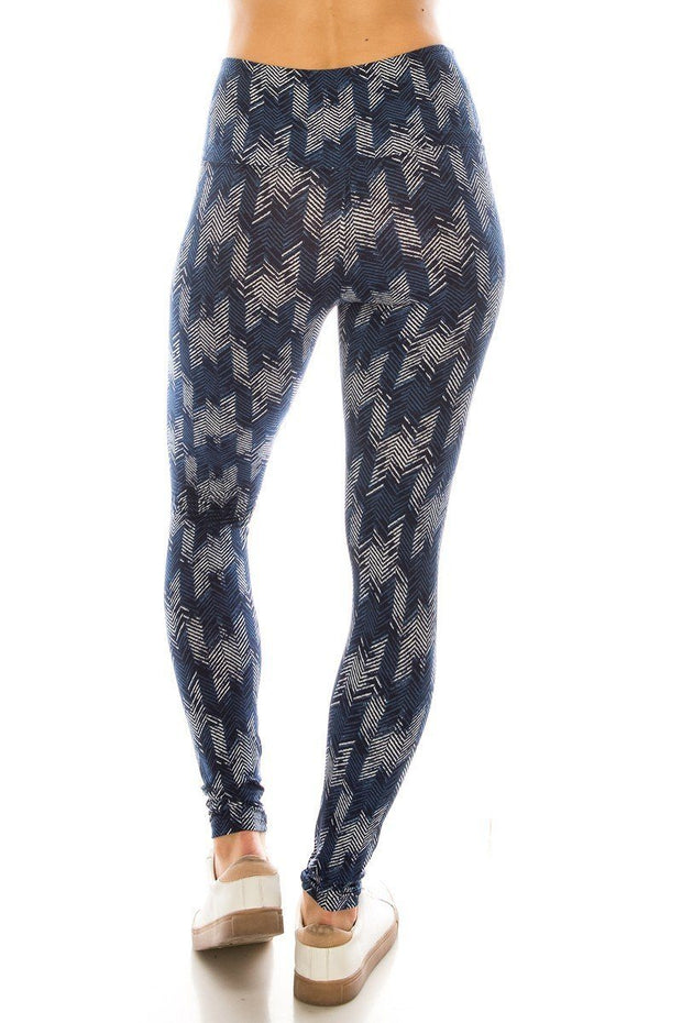 Long Yoga Style Banded Lined Multi Printed Knit Legging With High Waist - Fashionmj