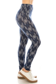 Long Yoga Style Banded Lined Multi Printed Knit Legging With High Waist - Fashionmj