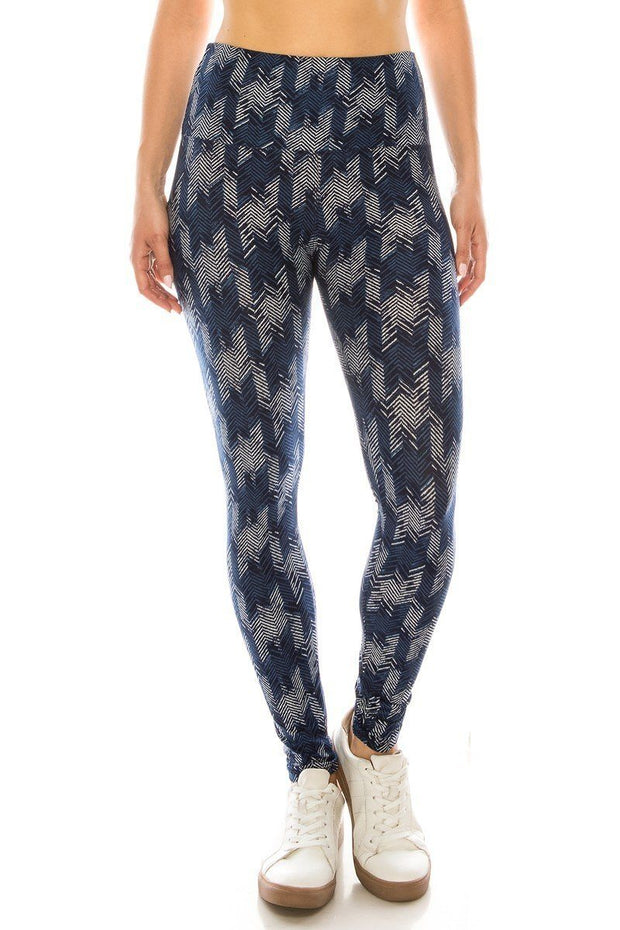 Long Yoga Style Banded Lined Multi Printed Knit Legging With High Waist - Fashionmj