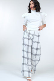 High Waist Plaid Print Wide Leg Pants - Fashionmj