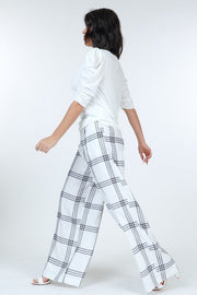 High Waist Plaid Print Wide Leg Pants - Fashionmj