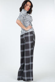 High Waist Plaid Print Wide Leg Pants - Fashionmj