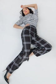 High Waist Plaid Print Wide Leg Pants - Fashionmj