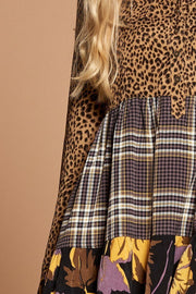 Cheetah Print Button-down Collard Shirt Dress - Fashionmj