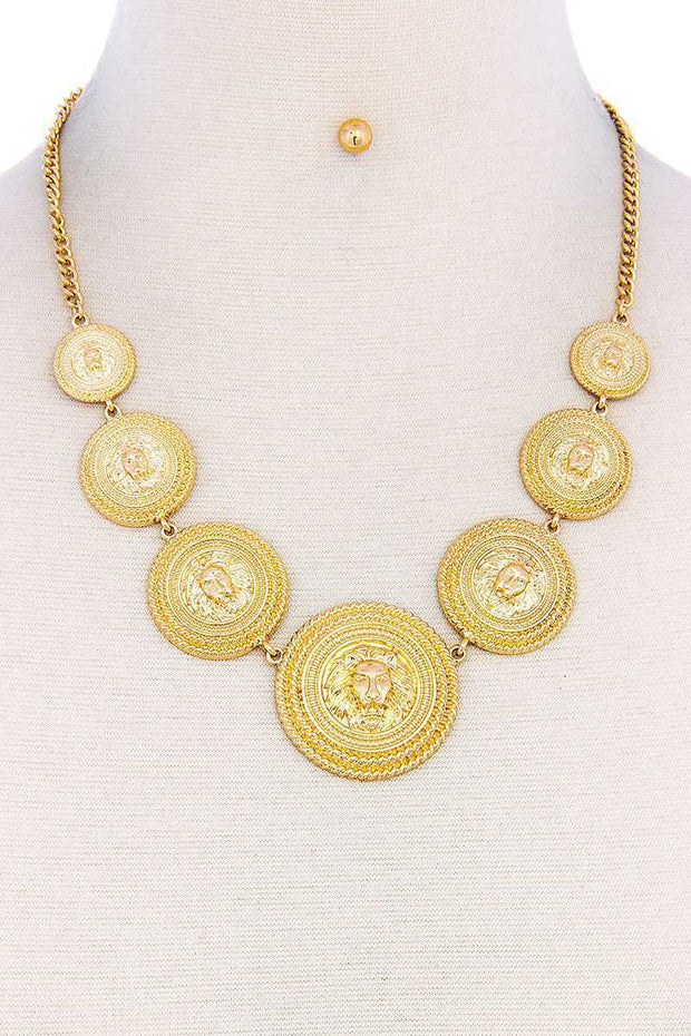 Lion Head Circle Linked Necklace - Fashionmj