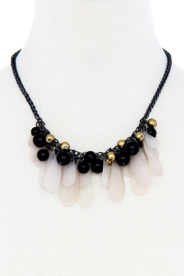 Black And Gold Balls With Tassel Statement Necklace - Fashionmj