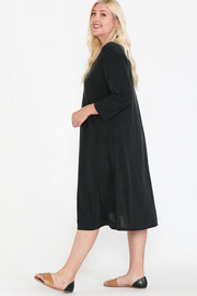 V Neck Hidden Pocket Swing Dress - Fashionmj