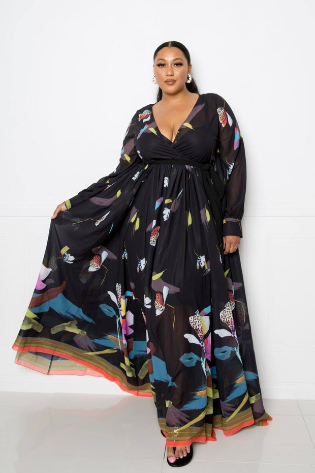 Tropical Print Maxi Dress - Fashionmj