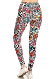 5-inch Long Yoga Style Banded Lined Damask Pattern Printed Knit Legging With High Waist - Fashionmj