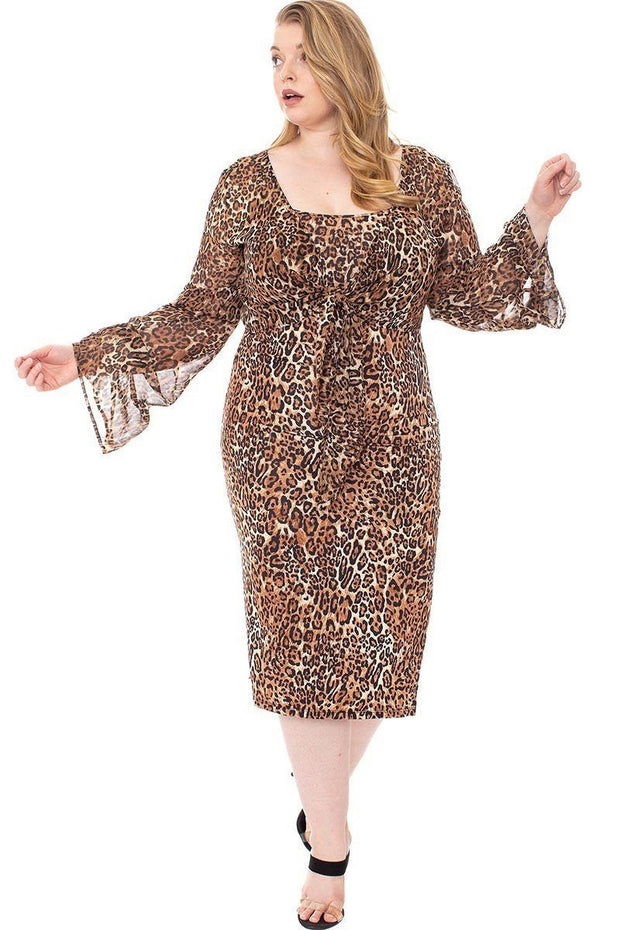 Leopard Print Cardigan & Dress Plus Size Set - Fashionmj