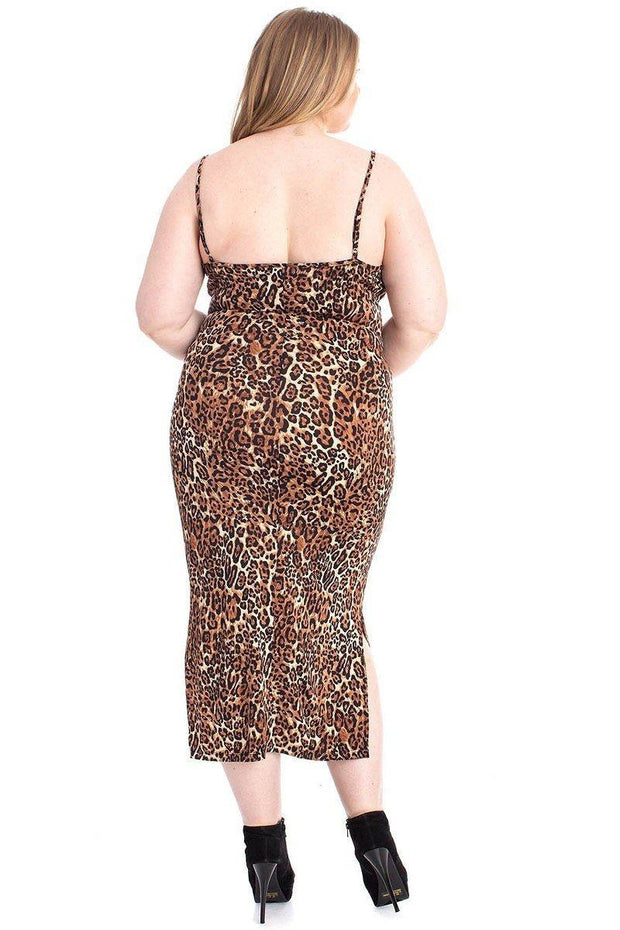 Leopard Print Cardigan & Dress Plus Size Set - Fashionmj