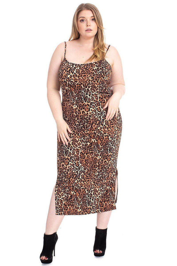 Leopard Print Cardigan & Dress Plus Size Set - Fashionmj