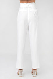 A Solid Pant Featuring Paperbag Waist With Rattan Buckle Belt - Fashionmj