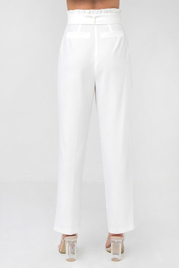 A Solid Pant Featuring Paperbag Waist With Rattan Buckle Belt - Fashionmj