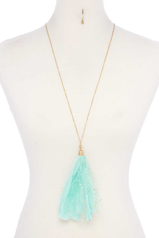 Metallic Stars Tulle Tassel Necklace - Fashionmj