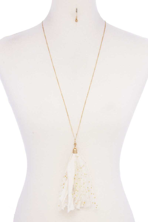 Metallic Stars Tulle Tassel Necklace - Fashionmj