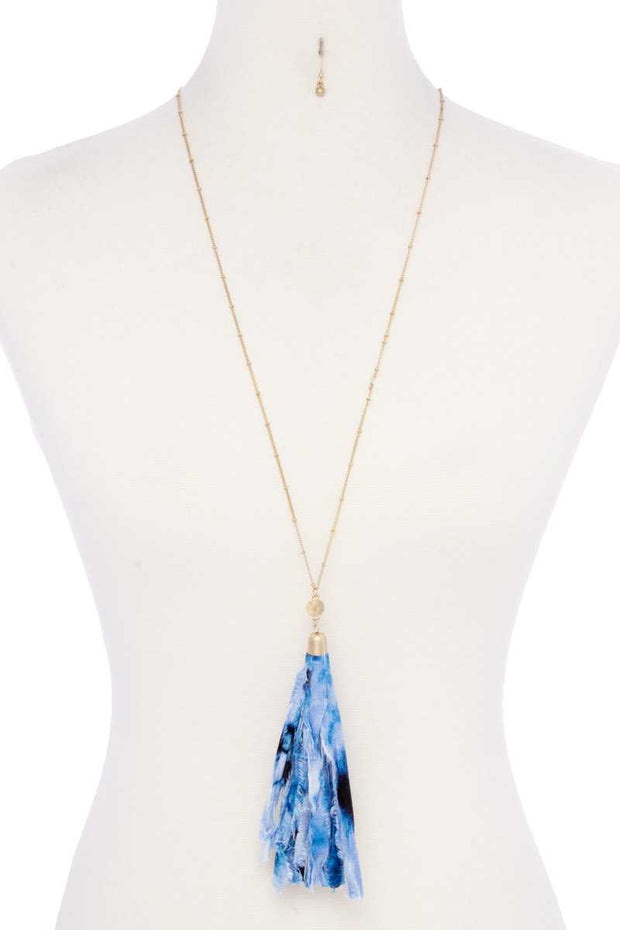 Tye Dye Fabric Tassel Necklace - Fashionmj