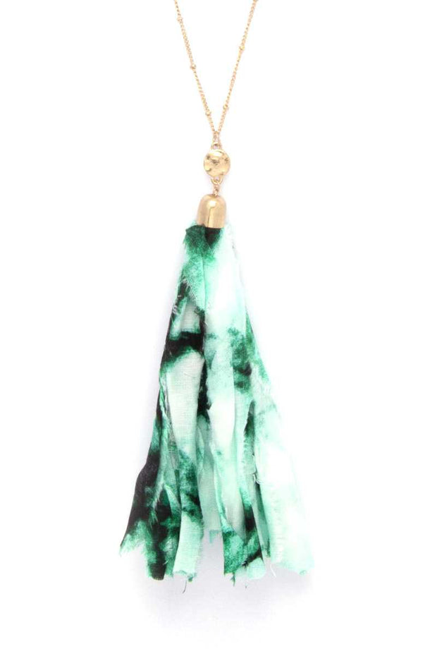 Tye Dye Fabric Tassel Necklace - Fashionmj