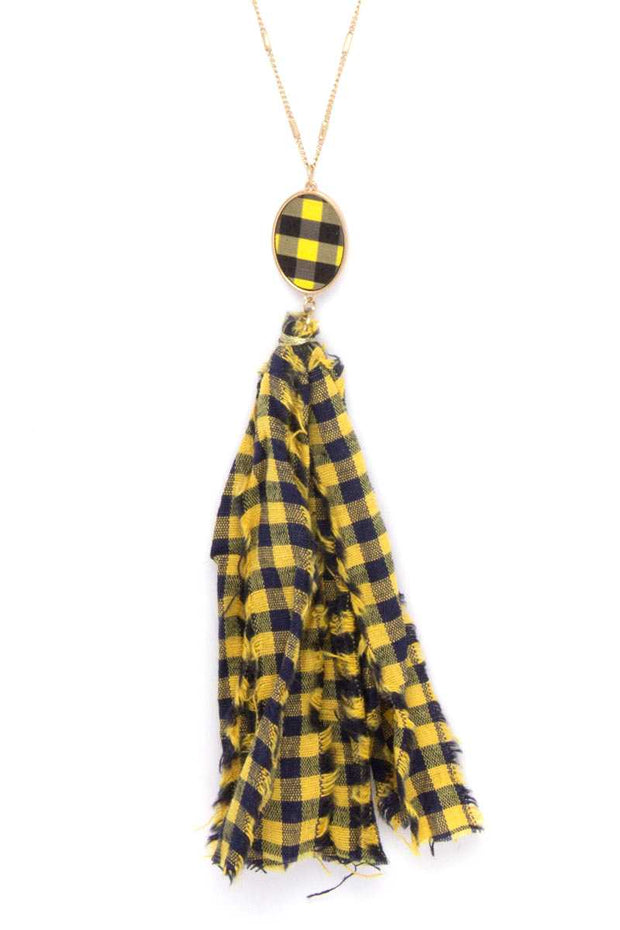 Checkered Pattern Fabric Tassel Necklace - Fashionmj